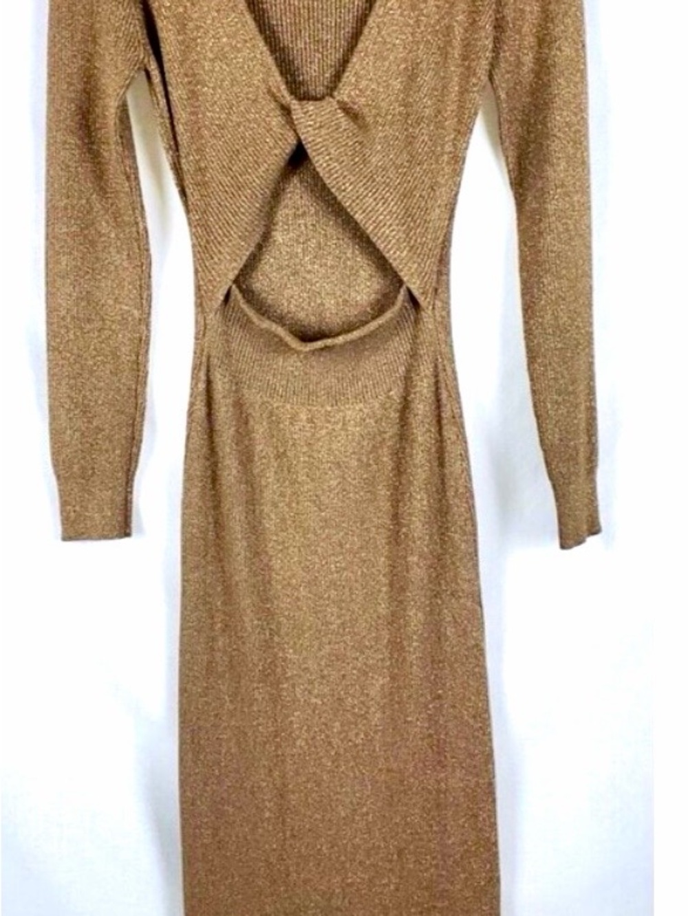 House of Harlow 1960 Metallic Gold Long Sleeve Cutout Knit Dress